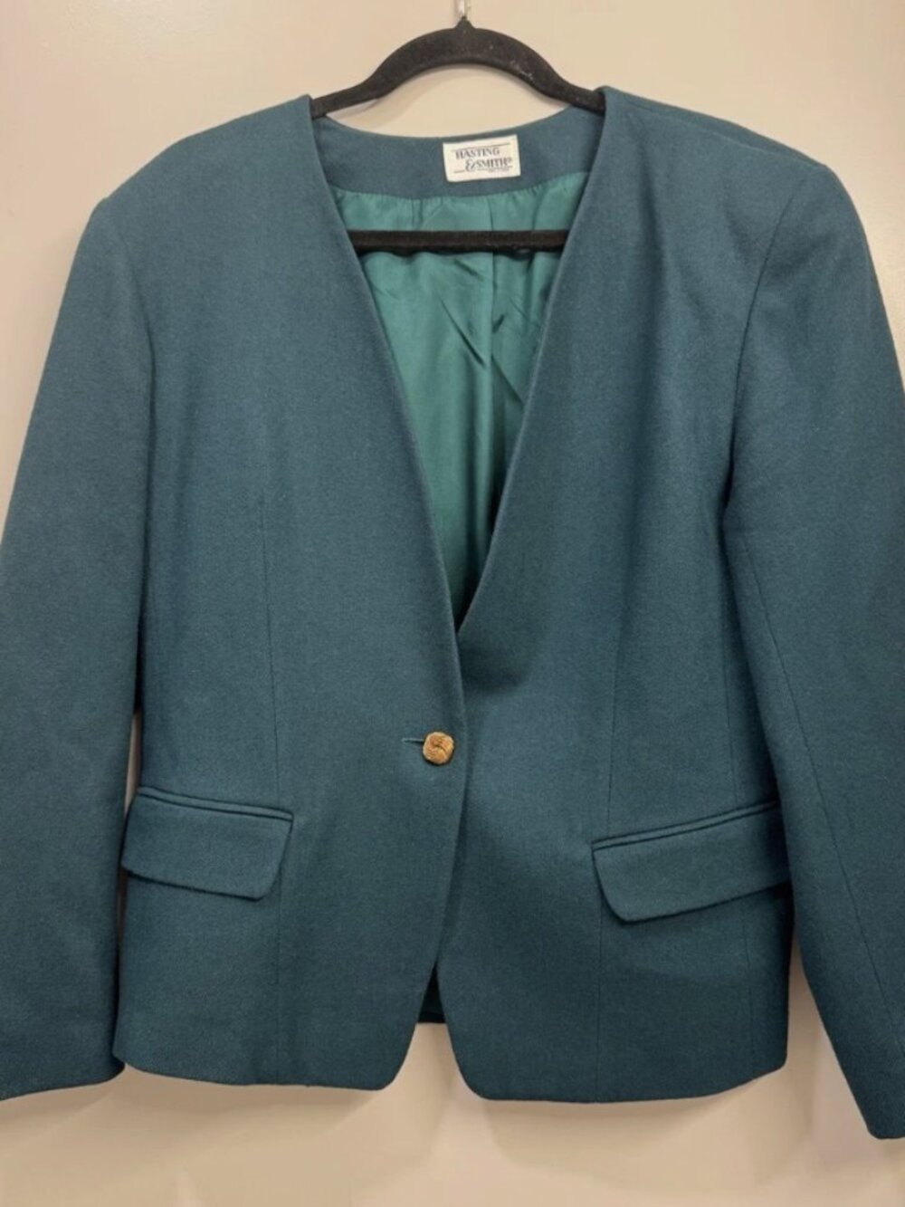 Vintage Hasting & Smith Green Wool Single Button Padded Blazer Women’s Size 12